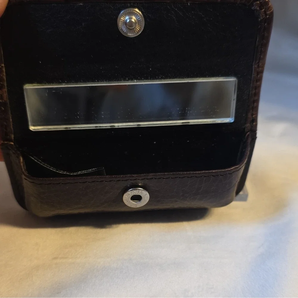 Vintage Brighton Brown Leather Lipstick Holder Case with Mirror Compact Travel